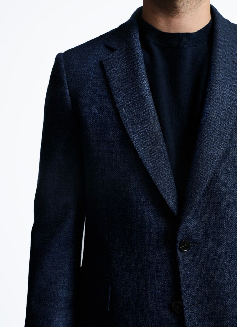 Blazers | De Fursac Basket Weaved Carded Wool Jacket Flecked Blue