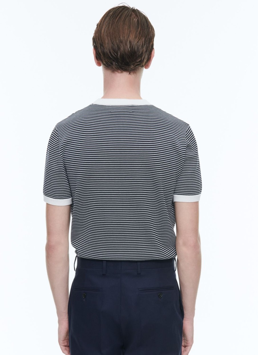 Polos & T-Shirts | De Fursac Striped Mercerized Cotton T-Shirt Ecru And Navy Blue Stripes