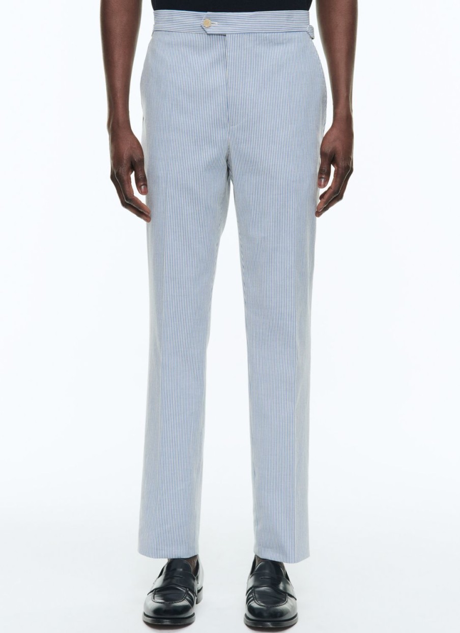 Trousers | De Fursac Cotton Canvas Trousers With Stripes White And Sky Blue Stripes