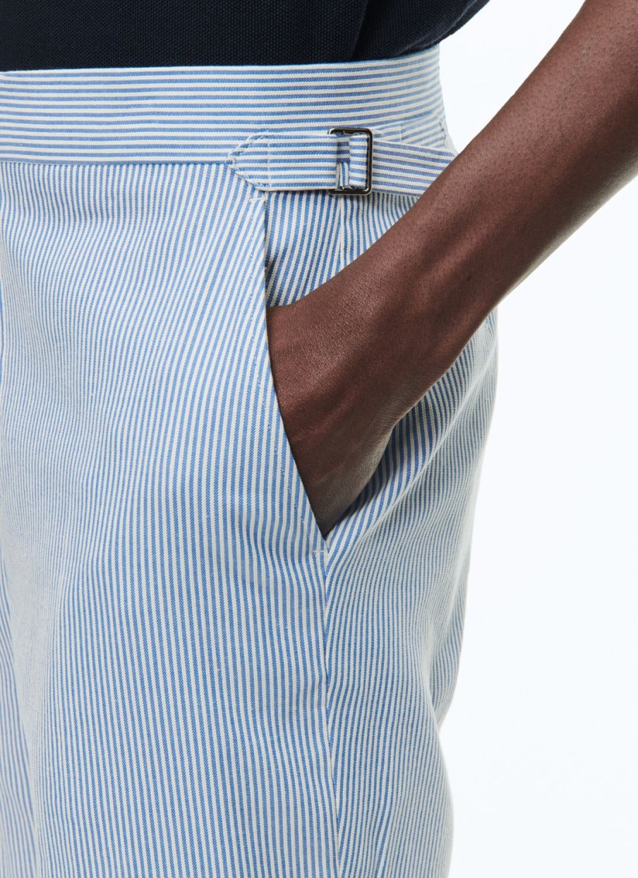 Trousers | De Fursac Cotton Canvas Trousers With Stripes White And Sky Blue Stripes