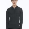 Polos & T-Shirts | De Fursac Wool Zipped Collar Polo Sweater Dark Flecked Grey