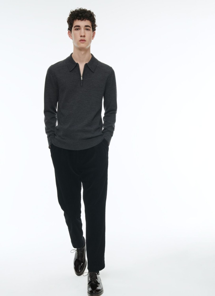 Polos & T-Shirts | De Fursac Wool Zipped Collar Polo Sweater Dark Flecked Grey