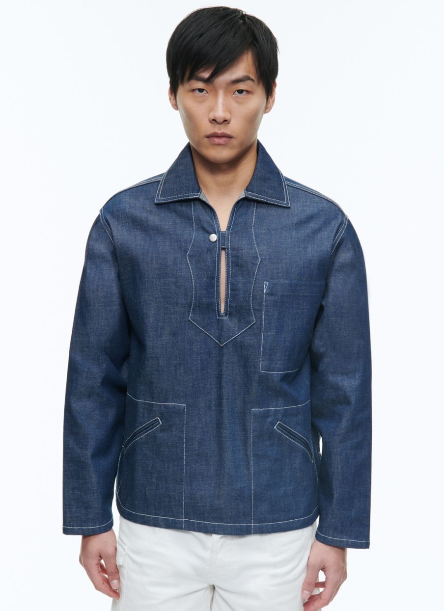 Outerwear | De Fursac Organic Cotton Serge Peacoat Denim Blue