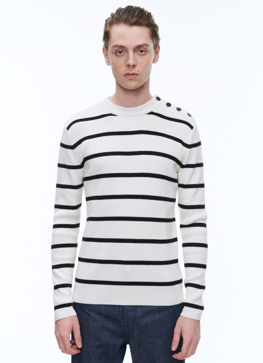 Sweaters | De Fursac Striped Wool And Cotton Sailor Sweater Ecru And Black Stripes