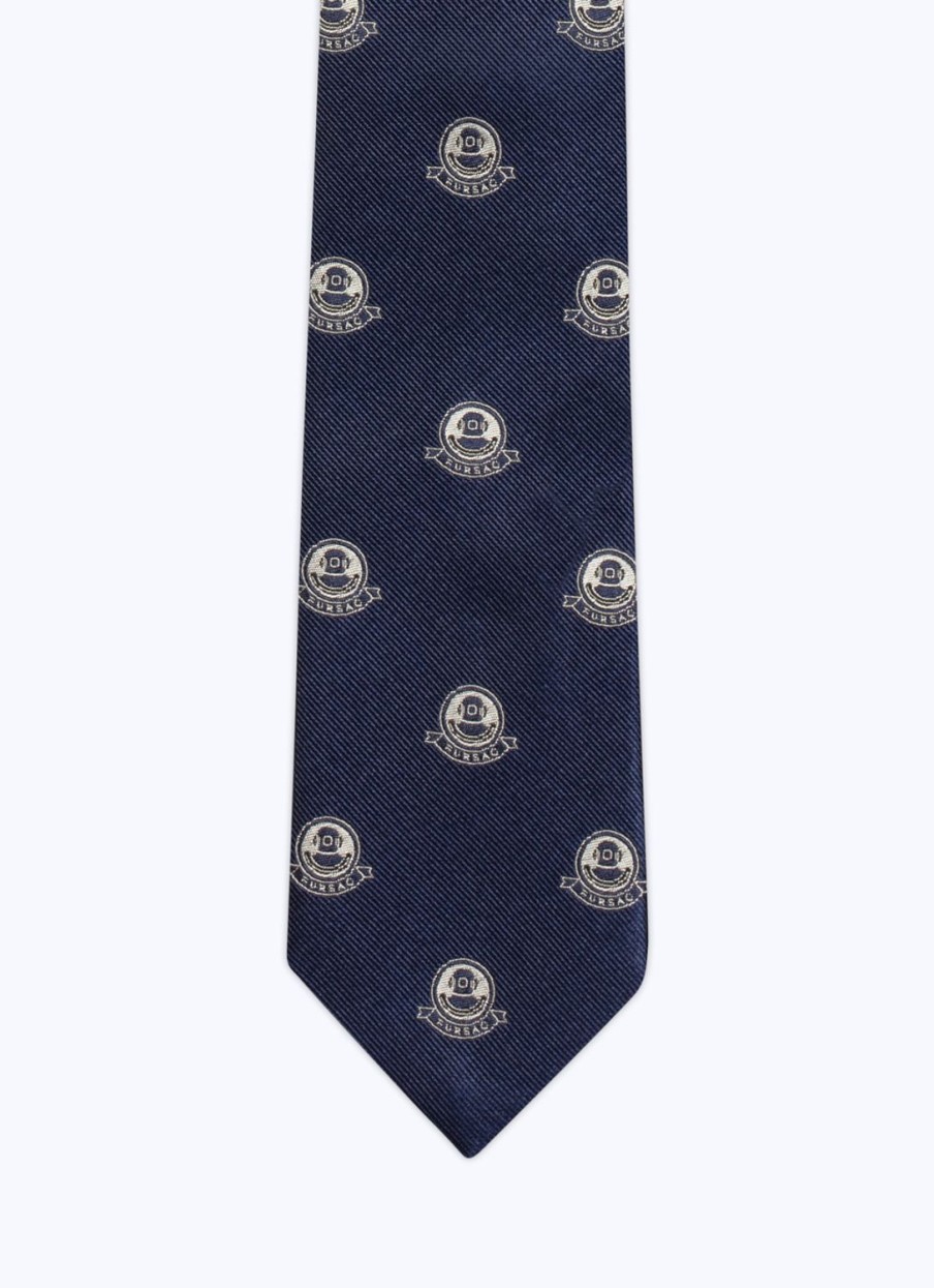 Ties | De Fursac Silk Satin Jacquard Tie Navy Blue - Diving Suit Pattern