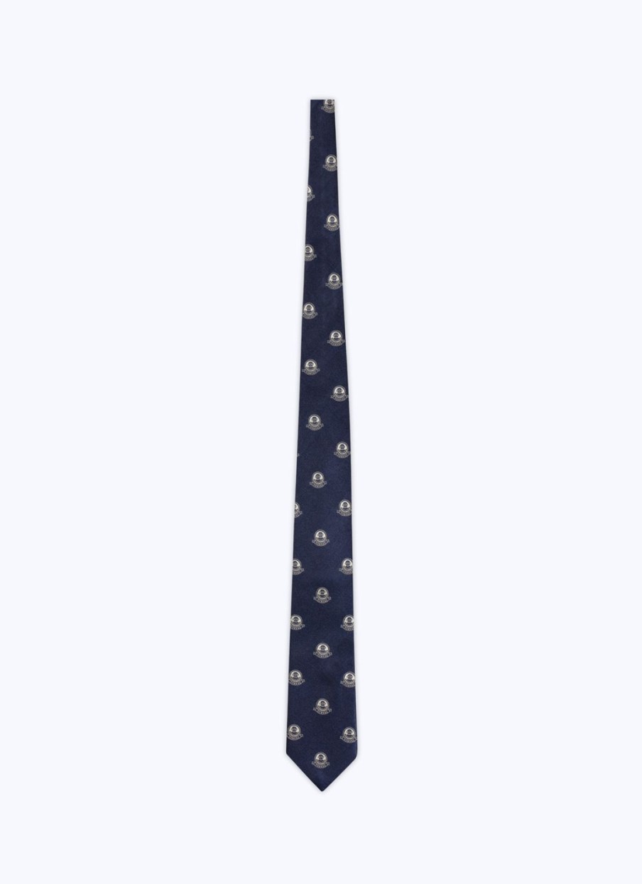 Ties | De Fursac Silk Satin Jacquard Tie Navy Blue - Diving Suit Pattern