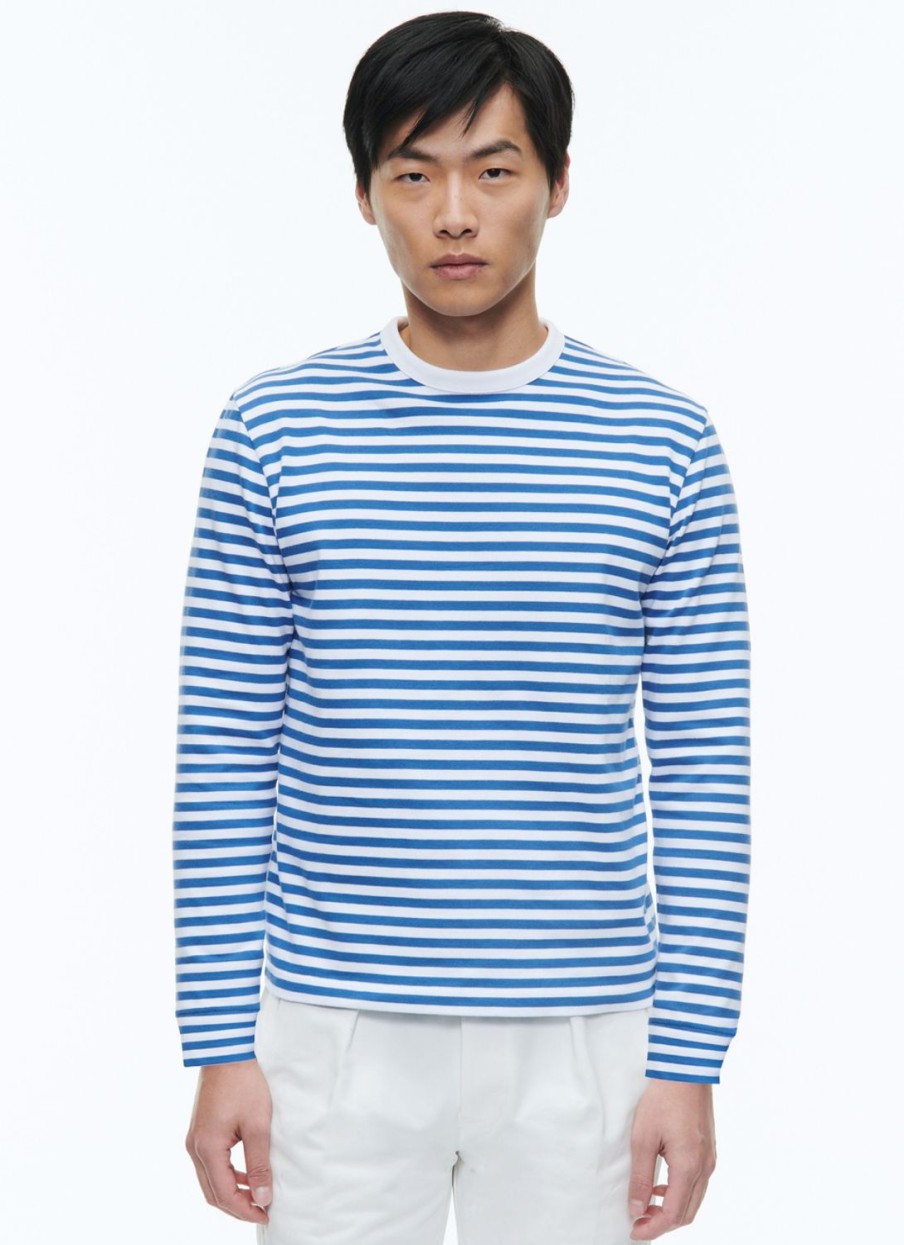 Polos & T-Shirts | De Fursac Organic Cotton T-Shirt With Stripes White And Navy Blue Stripes