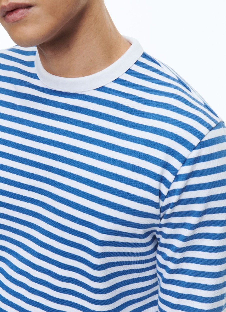 Polos & T-Shirts | De Fursac Organic Cotton T-Shirt With Stripes White And Navy Blue Stripes