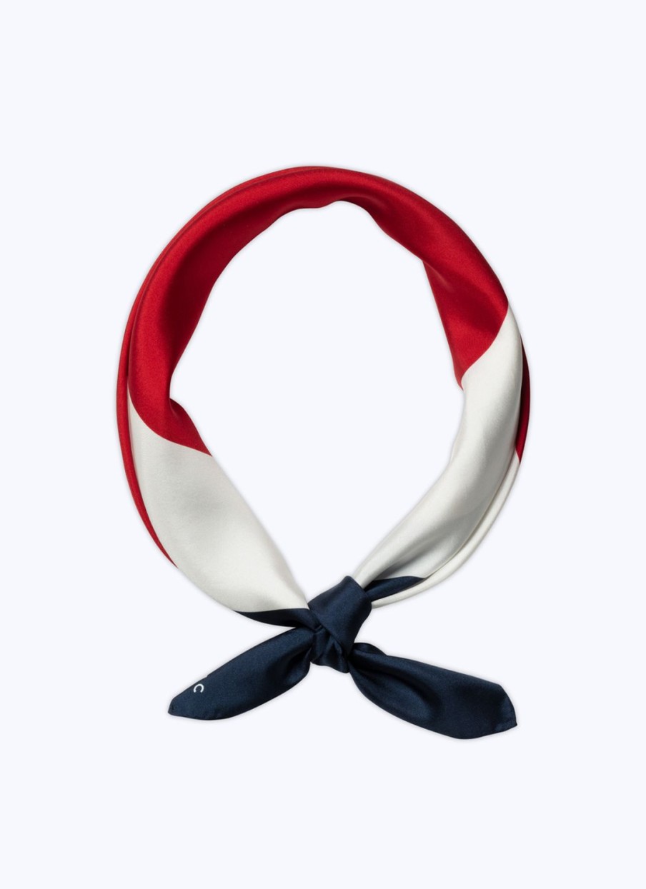 Scarves | De Fursac Silk Scarf With Geometrical Print White, Red And Navy Blue