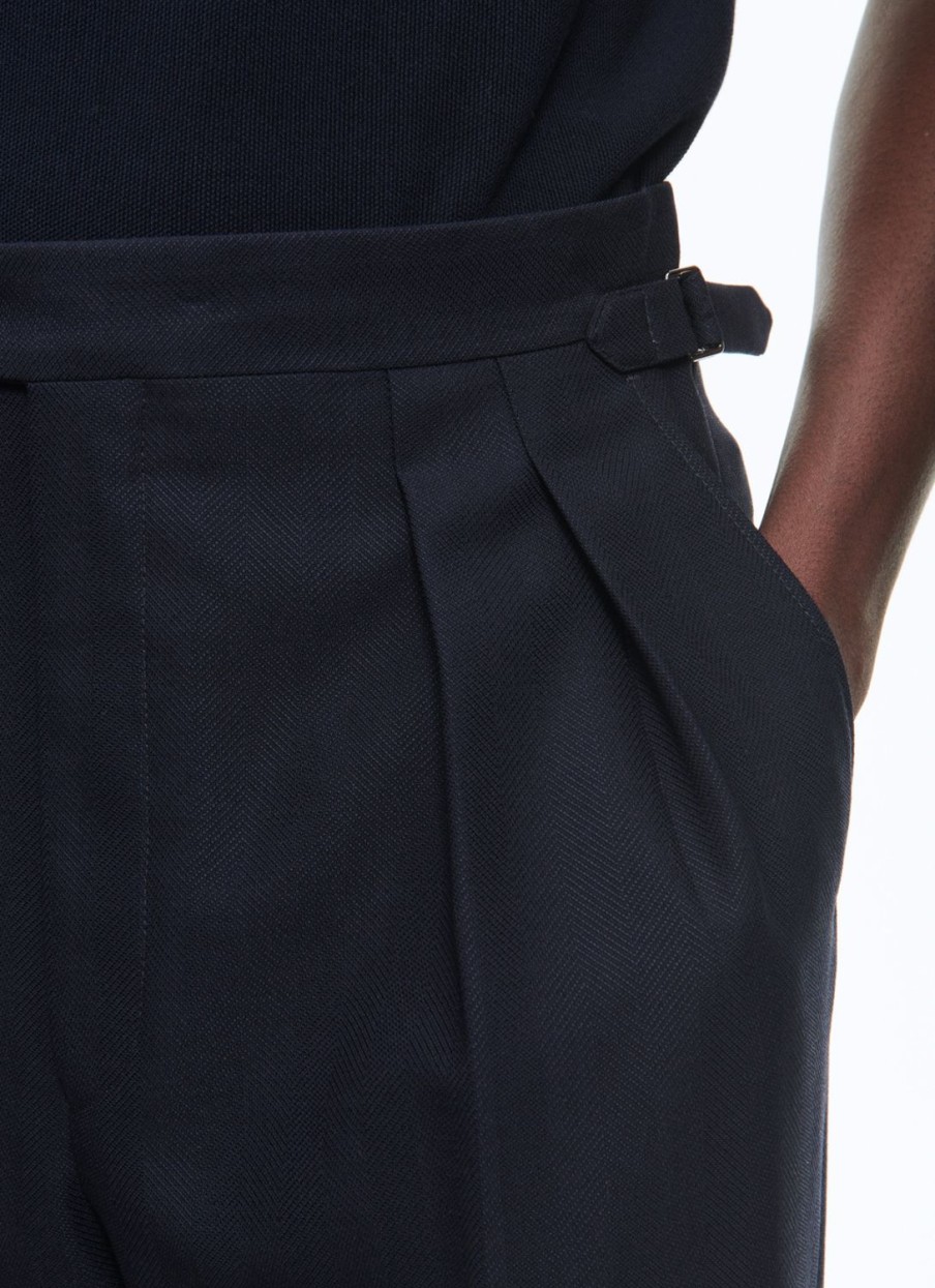 Trousers | De Fursac Certified Wool Pleated Trousers Navy Blue