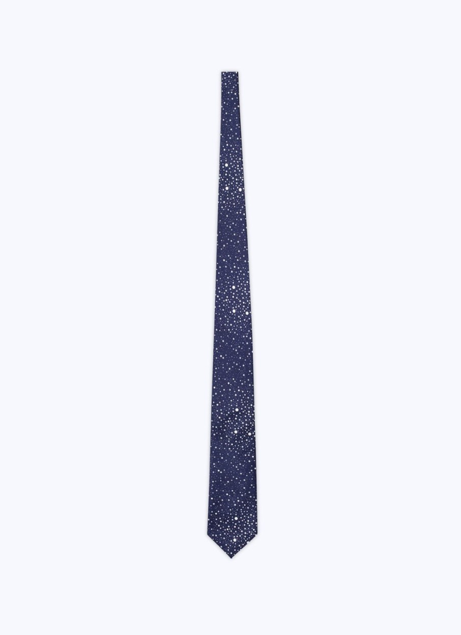 Ties | De Fursac Silk Satin Tie Navy Blue - Stars Print