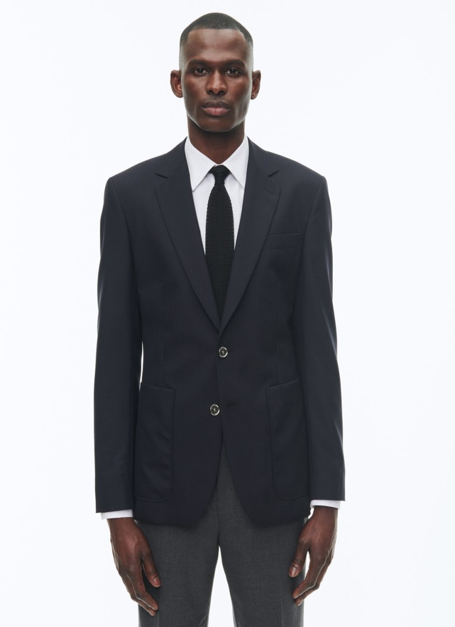 Blazers | De Fursac Organic Wool Canvas Blazer Jacket Navy Blue