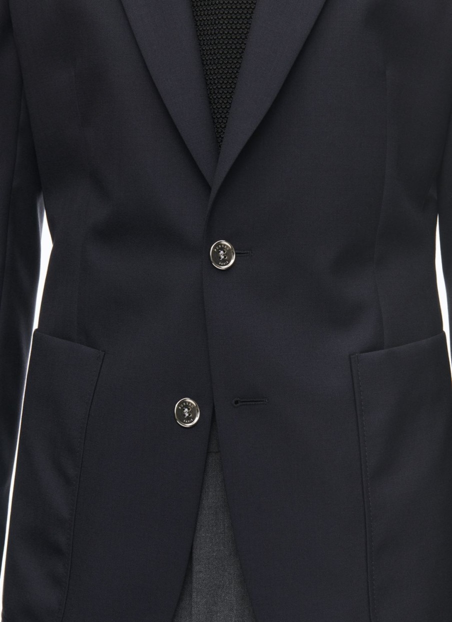 Blazers | De Fursac Organic Wool Canvas Blazer Jacket Navy Blue