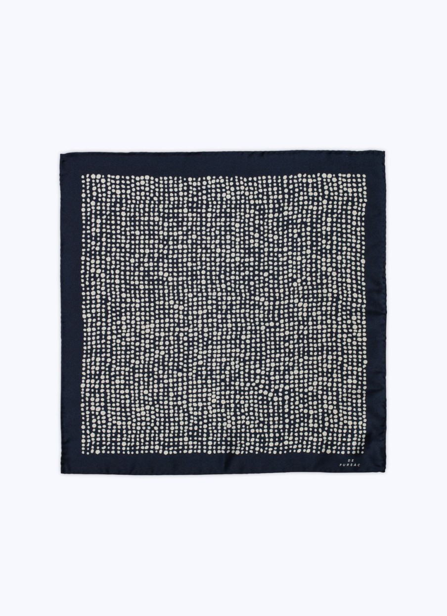 Ties | De Fursac Silk Pocket Square With Print Navy Blue