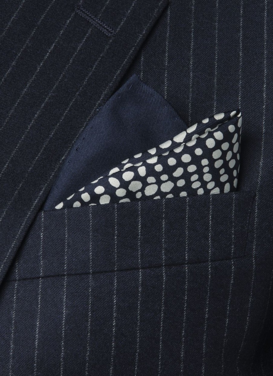 Ties | De Fursac Silk Pocket Square With Print Navy Blue