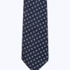 Ties | De Fursac Silk Jacquard Tie Navy Blue - Sky Blue Flowers Pattern