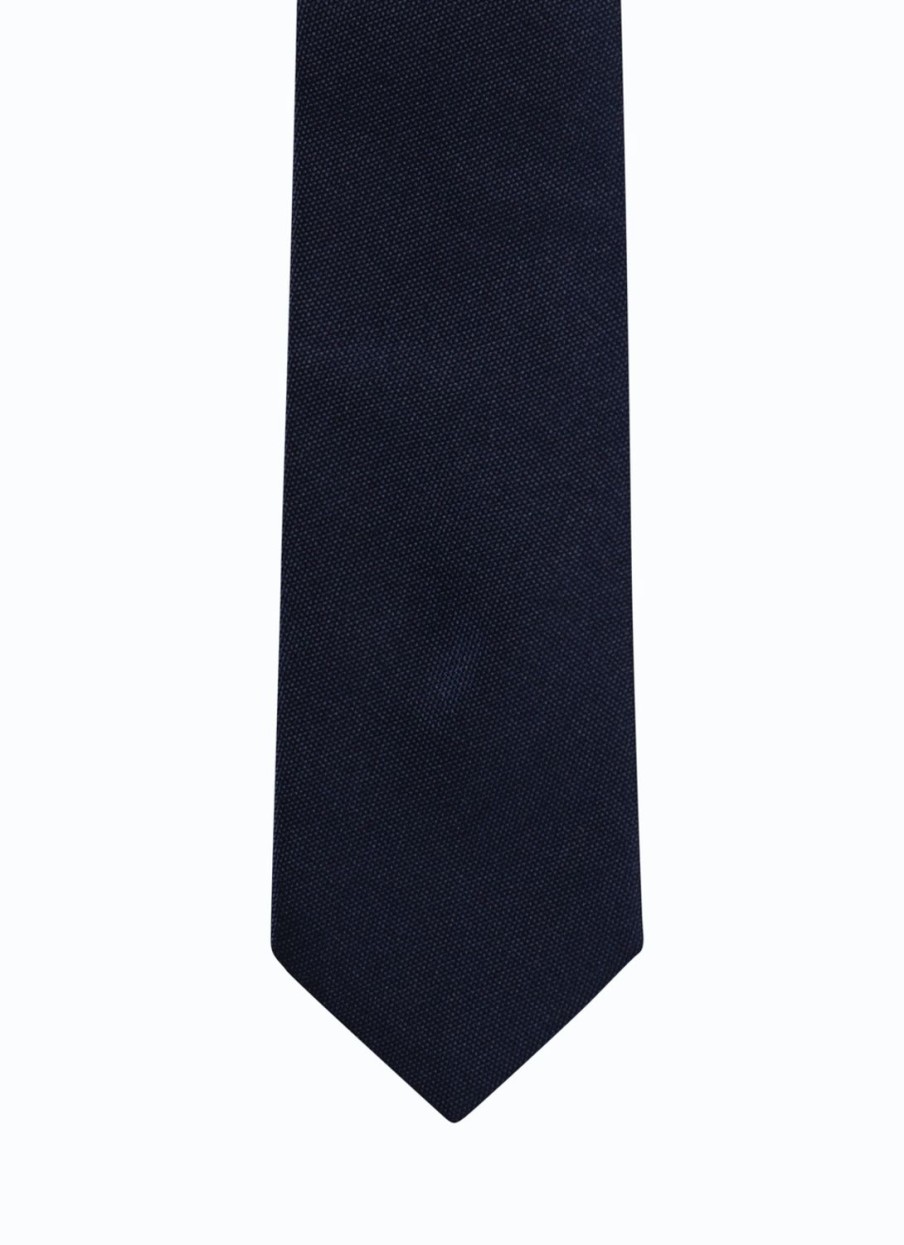 Ties | De Fursac Silk Jacquard Tie Navy Blue - Plain Weave