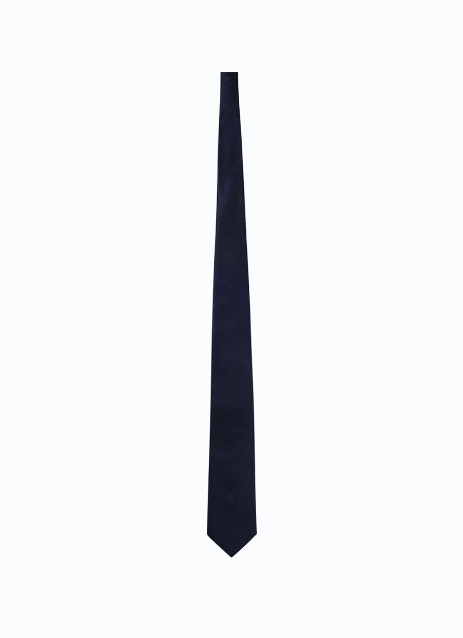 Ties | De Fursac Silk Jacquard Tie Navy Blue - Plain Weave