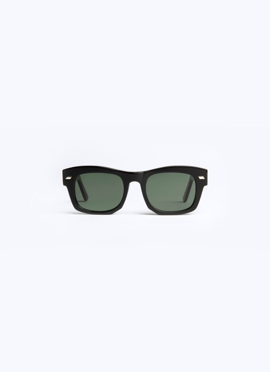 Sunglasses | De Fursac Black Rectangular Sunglasses Black - Green Lenses