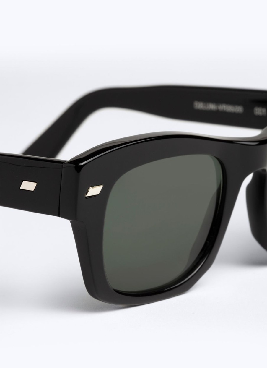 Sunglasses | De Fursac Black Rectangular Sunglasses Black - Green Lenses