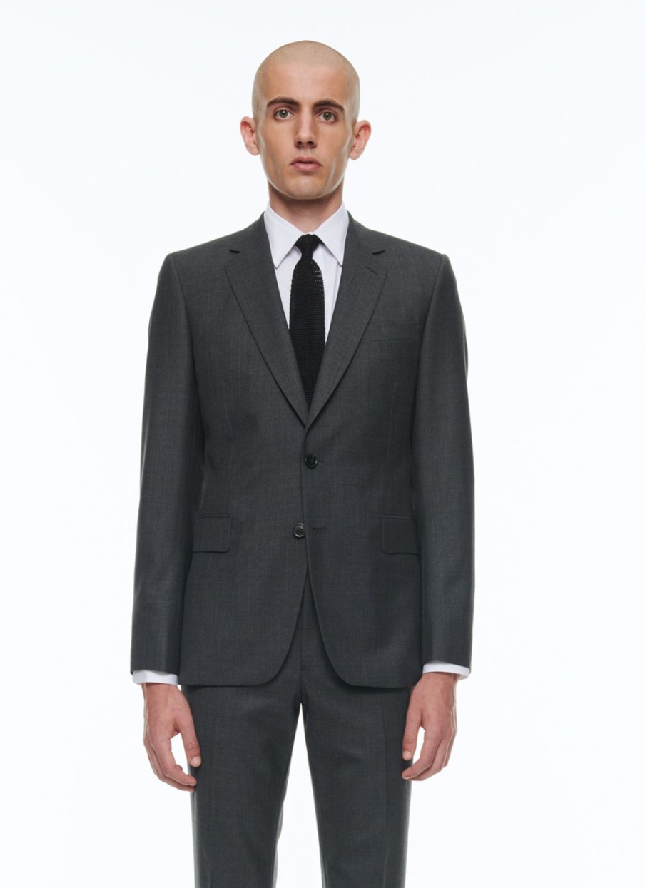 Blazers | De Fursac End-On-End Virgin Wool Fitted Suit Jacket Charcoal Grey - End-On-End