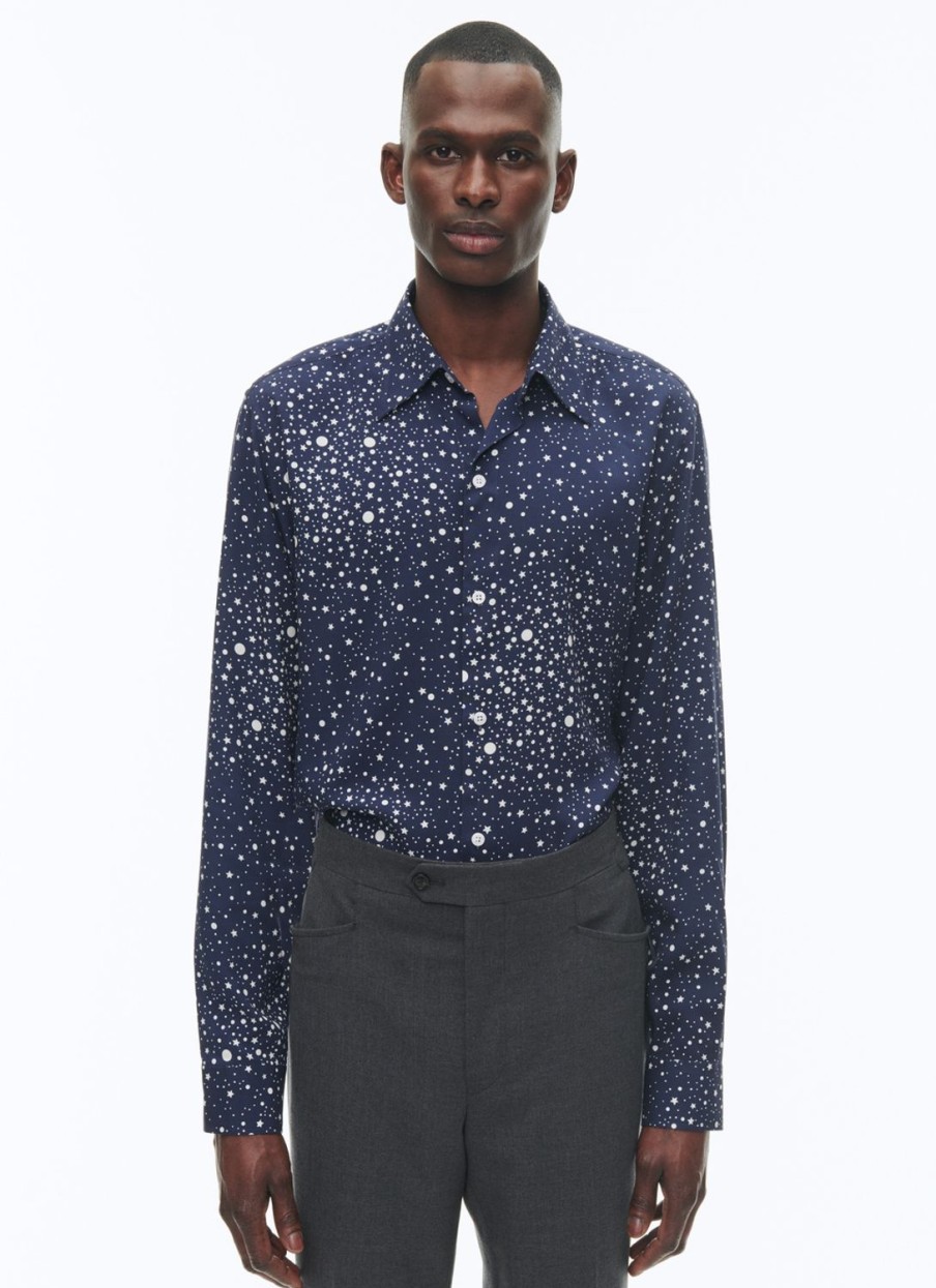 Shirts | De Fursac Viscose Shirt With Swallow Collar Navy Blue - Stars Print