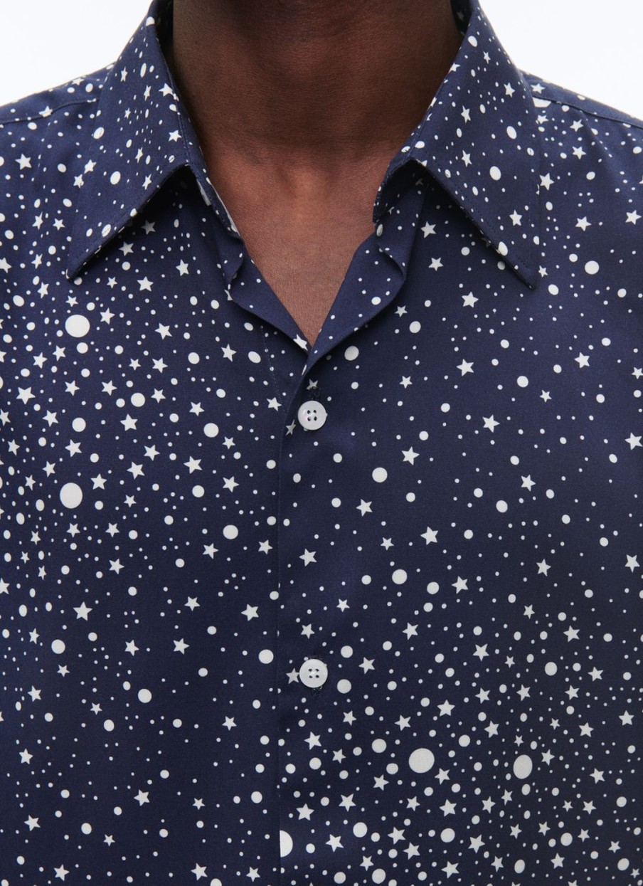 Shirts | De Fursac Viscose Shirt With Swallow Collar Navy Blue - Stars Print