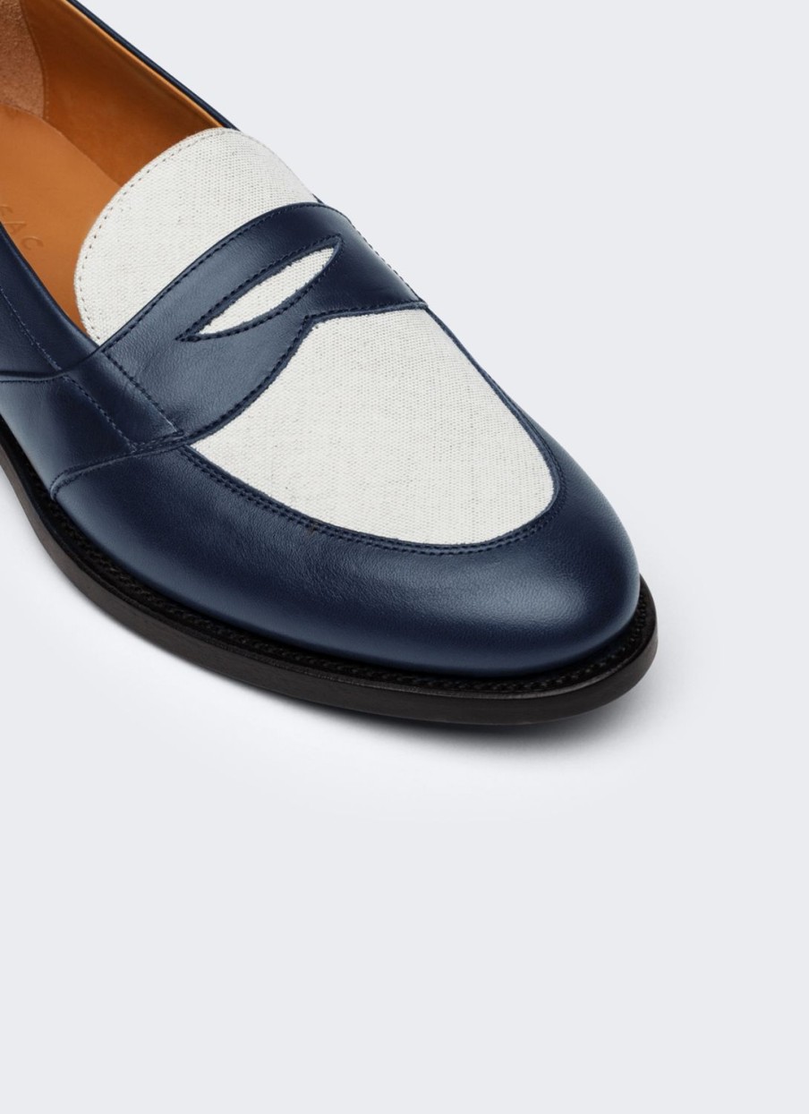 Shoes | De Fursac Two-Tone Leather And Linen Loafers Blue And Beige