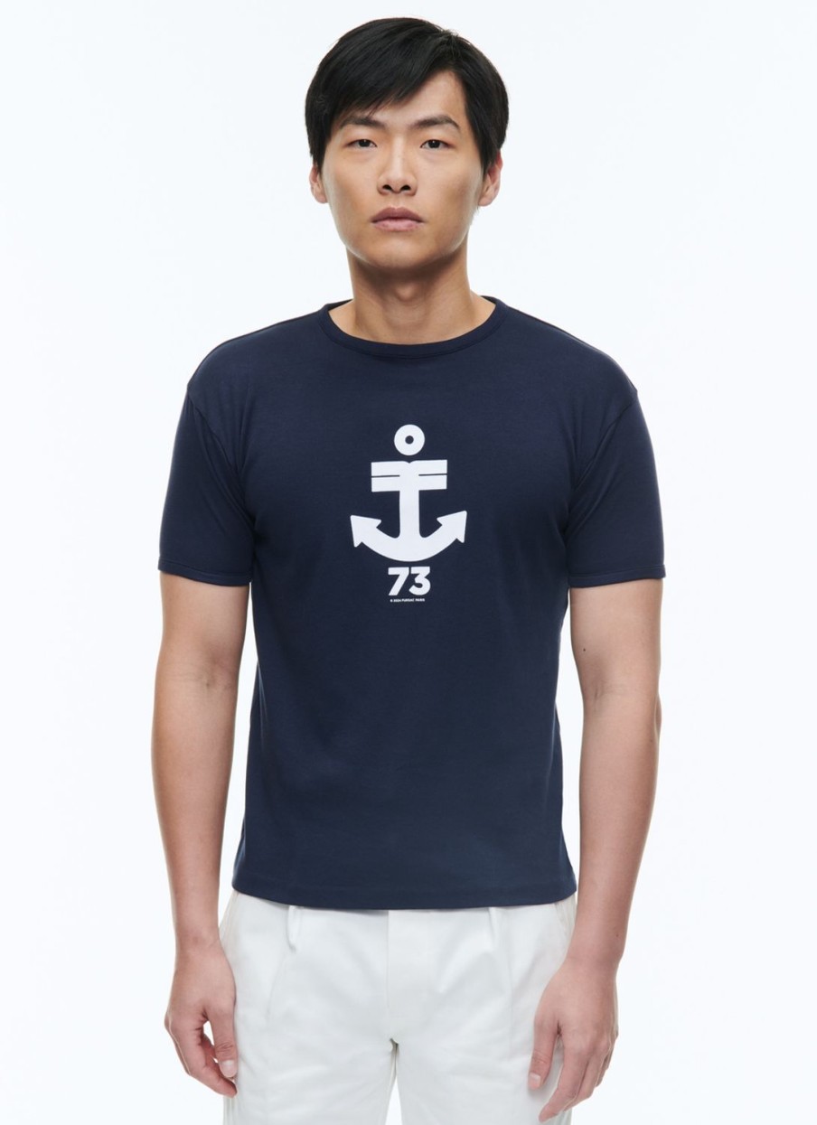 Polos & T-Shirts | De Fursac Organic Cotton T-Shirt With Print Navy Blue - Anchor Print