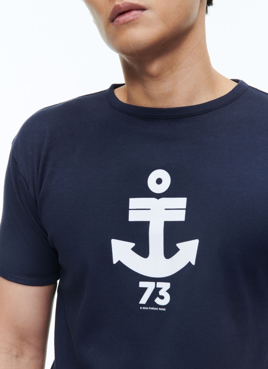 Polos & T-Shirts | De Fursac Organic Cotton T-Shirt With Print Navy Blue - Anchor Print