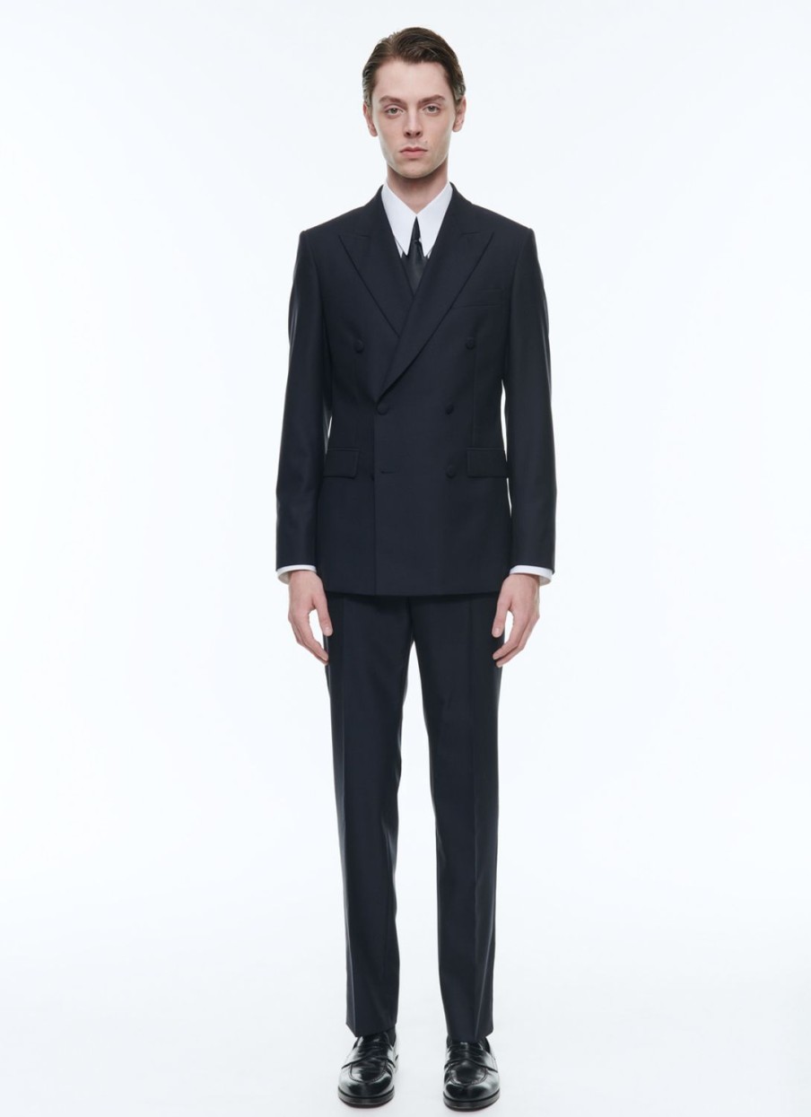 Suits | De Fursac Wool Faille Double-Breasted Tuxedo Navy Blue