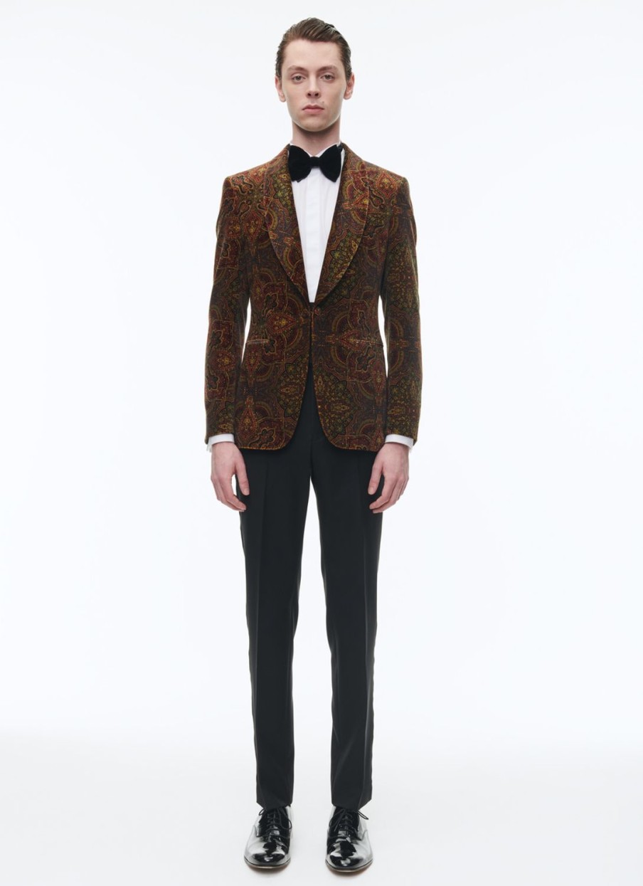 Suits | De Fursac Velvet Fitted Tuxedo Brown - Paisley Print