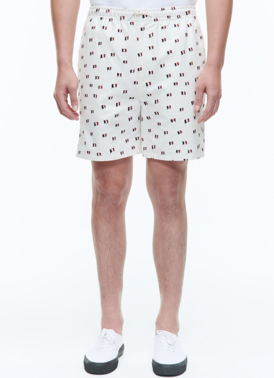 Trousers | De Fursac Printed Cotton Elasticated Shorts Ecru - French Flags Print