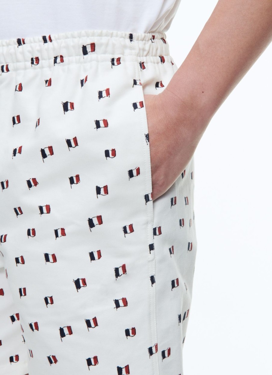 Trousers | De Fursac Printed Cotton Elasticated Shorts Ecru - French Flags Print