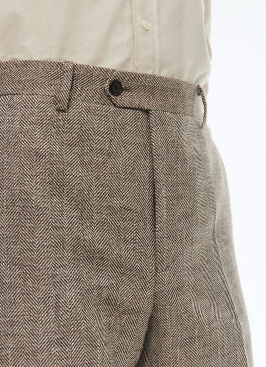 Trousers | De Fursac Wool Fitted Trousers With Herringbone String-Like Beige - Herringbone Pattern