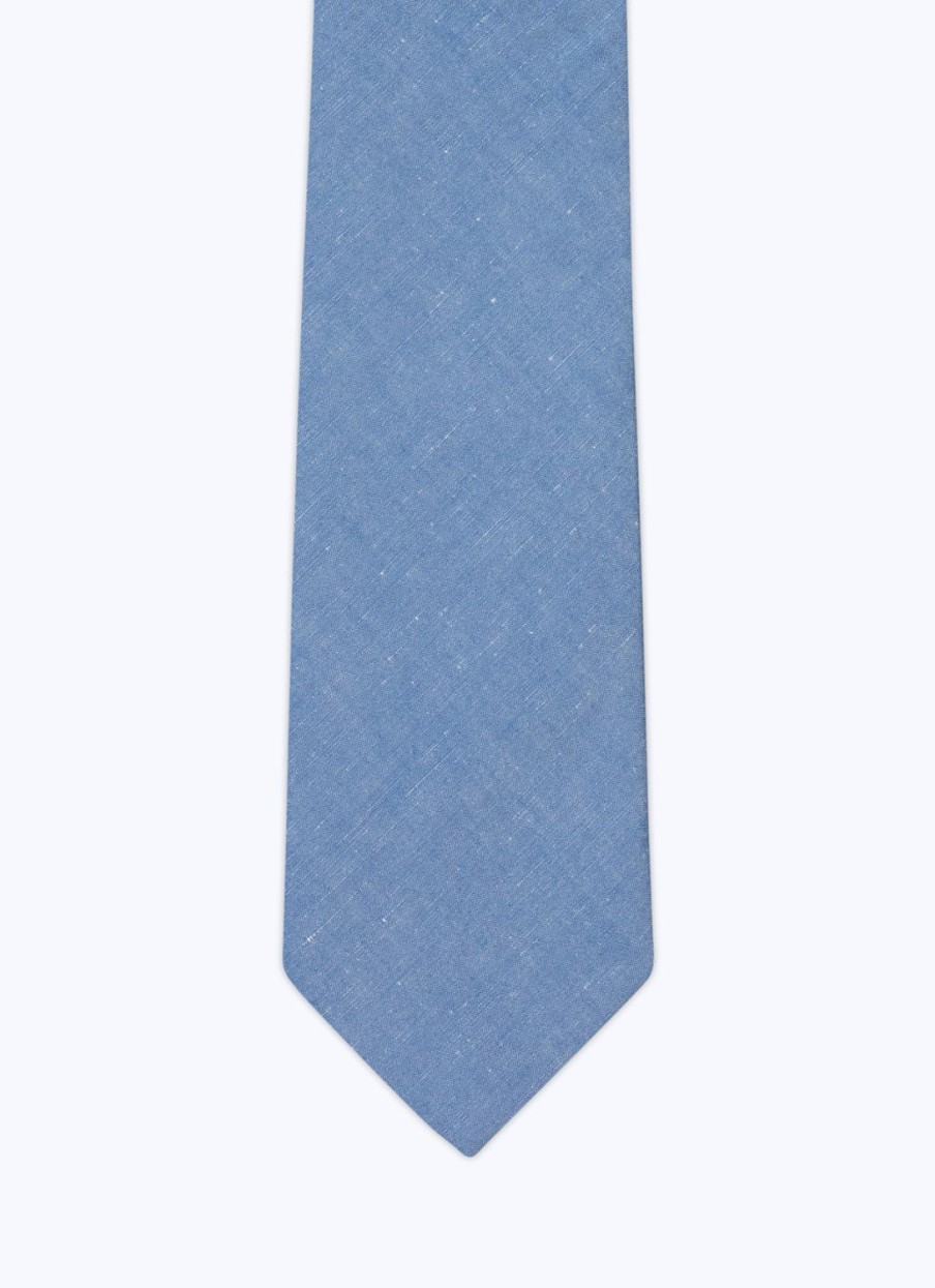 Ties | De Fursac Linen And Cotton Chambray Tie Denim Blue