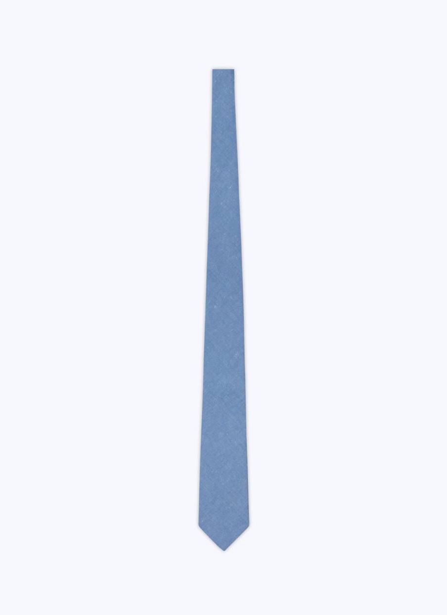 Ties | De Fursac Linen And Cotton Chambray Tie Denim Blue