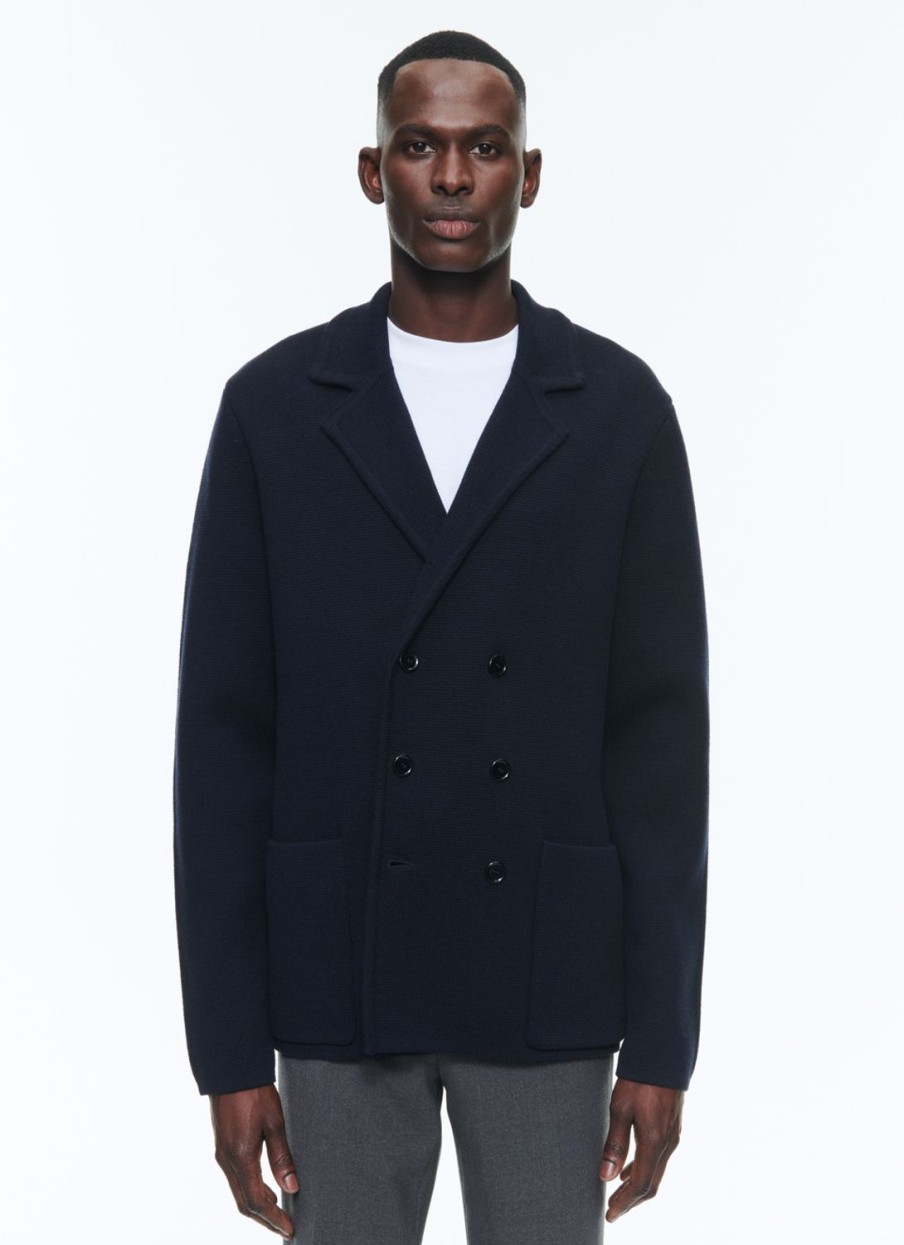 Sweaters | De Fursac Wool And Cotton Tailored Cardigan Navy Blue