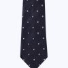 Ties | De Fursac Silk Satin Tie With Flowers Pattern Navy Blue - Flowers Jacquard Pattern