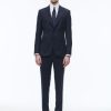 Suits | De Fursac Virgin Wool Fitted Suit Navy Blue - Stripes