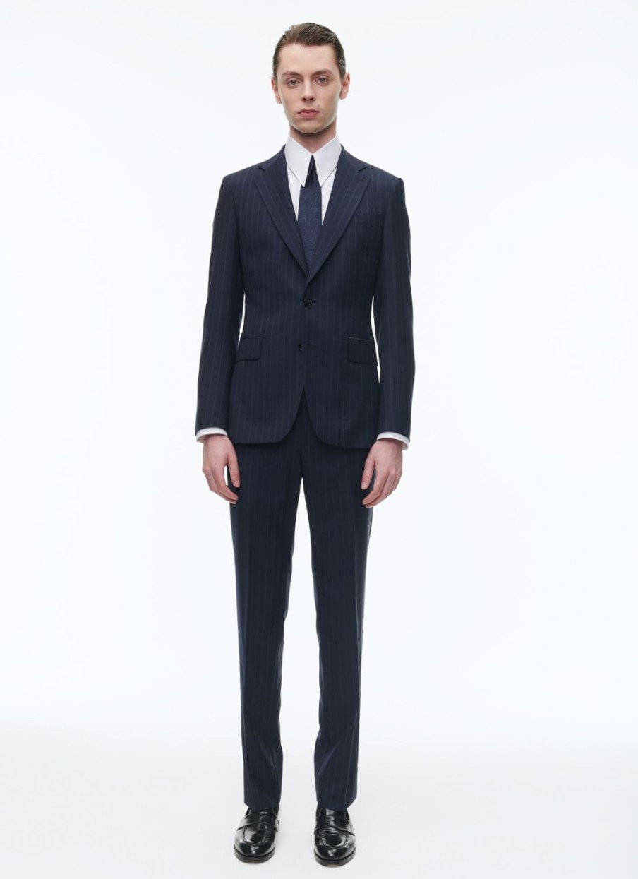 Suits | De Fursac Virgin Wool Fitted Suit Navy Blue - Stripes