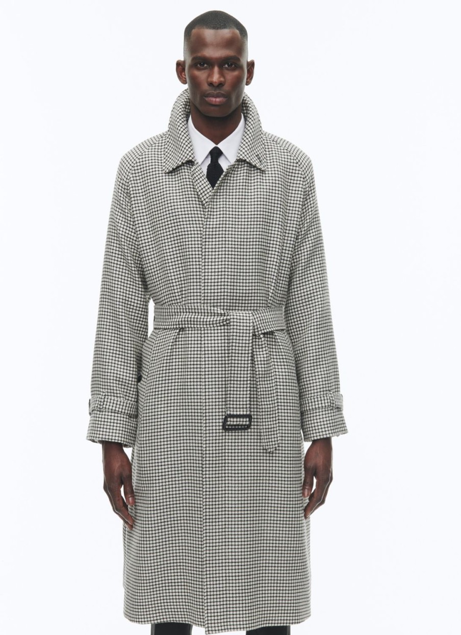 Outerwear | De Fursac Wool Long Coat With Belt Ecru - Black Checks