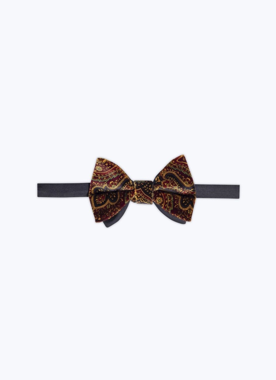 Ties | De Fursac Velvet And Silk Bow Tie Brown - Paisley Print