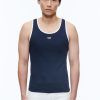 Polos & T-Shirts | De Fursac Organic Cotton Tank Top With Logo Navy Blue - White Hems