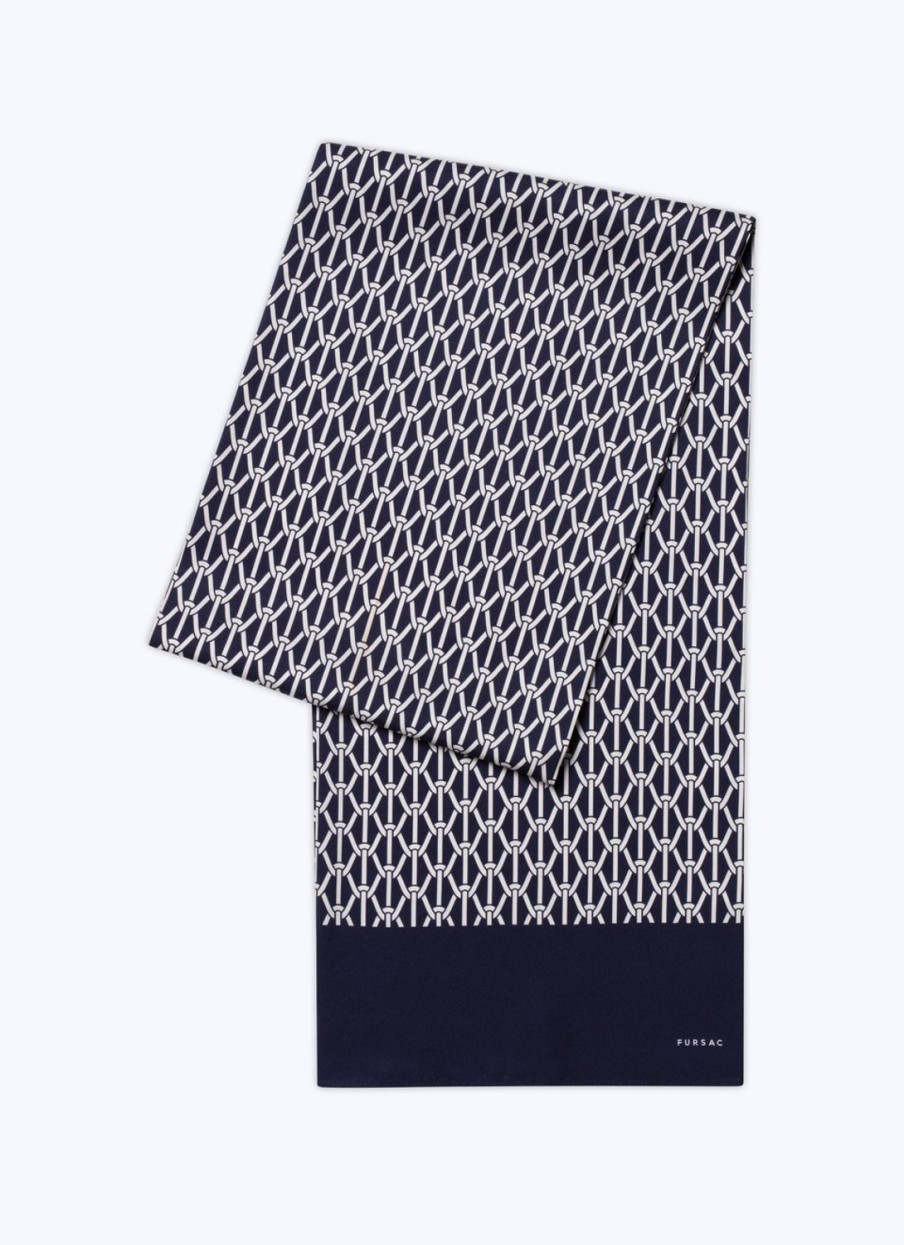 Scarves | De Fursac Silk Satin Scarf With Print Navy Blue - Sailor'S Ropes Print