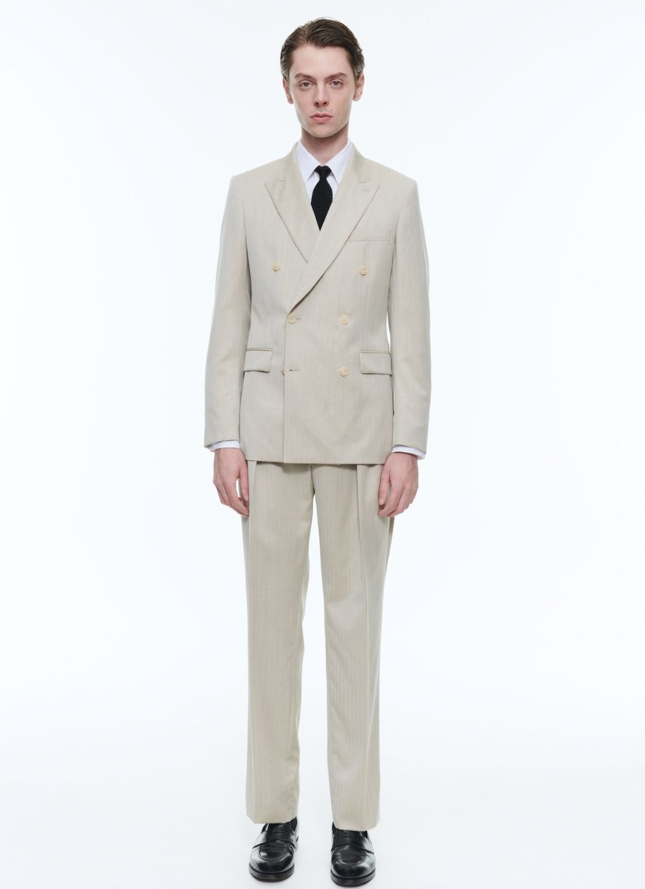 Suits | De Fursac Patterned Wool Double-Breasted Suit Beige - Houndstooth Pattern