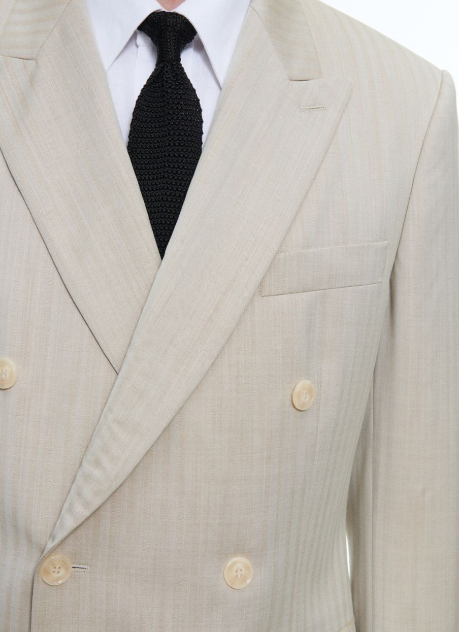 Suits | De Fursac Patterned Wool Double-Breasted Suit Beige - Houndstooth Pattern