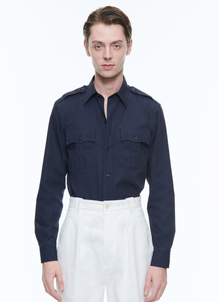 Shirts | De Fursac Cotton Shirt With Swallow Collar Navy Blue