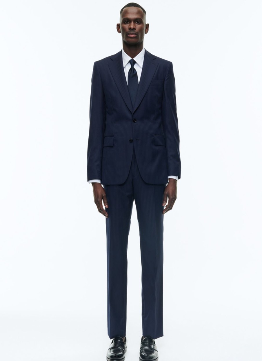 Suits | De Fursac Certified Wool Suit With Stripes Navy Blue - Tone On Tone Stripes