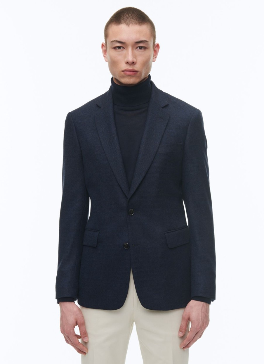 Blazers | De Fursac Basket Weaved Wool Jacket Navy Blue